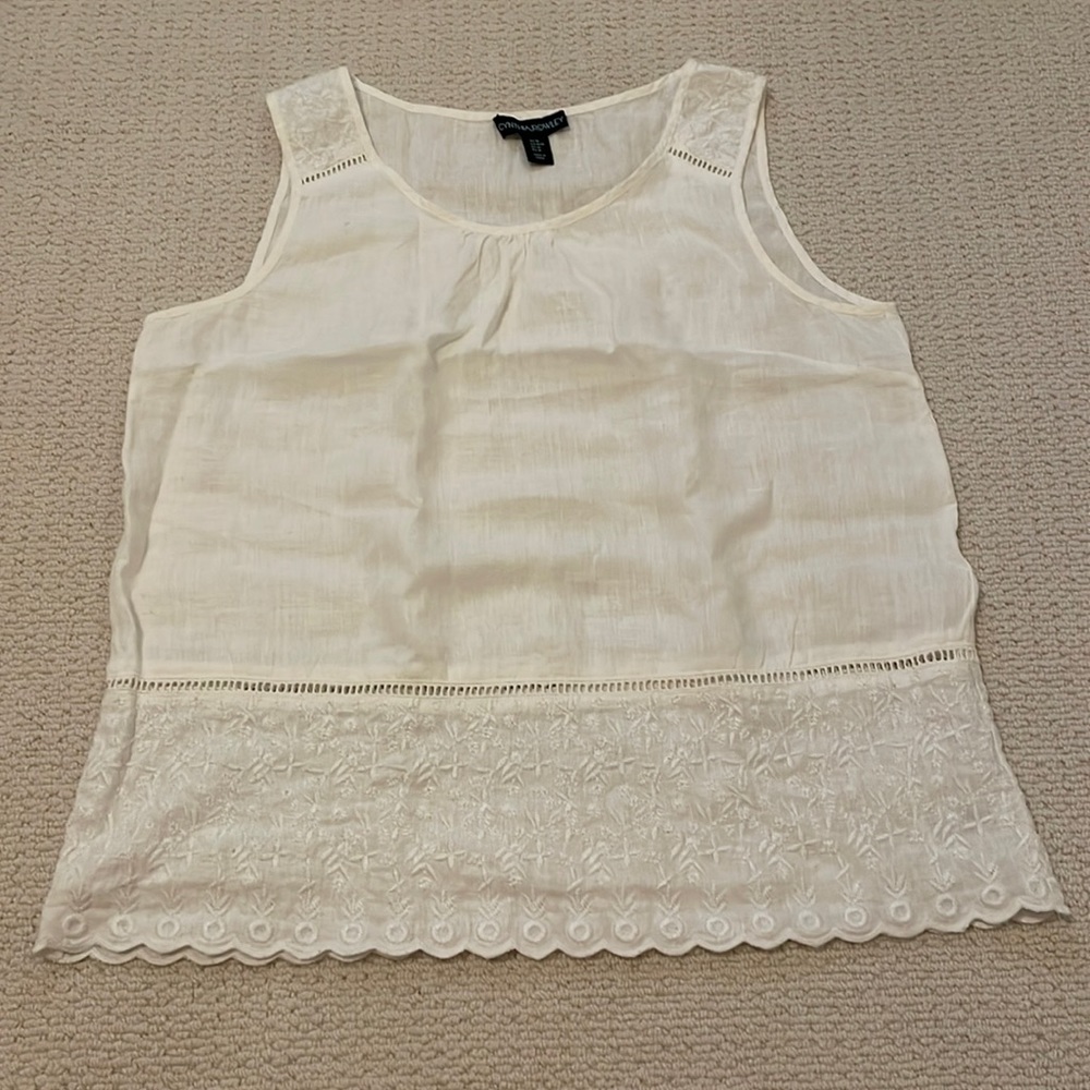 Cynthia Rowley UK white linen embroidered scalloped tank sz medium